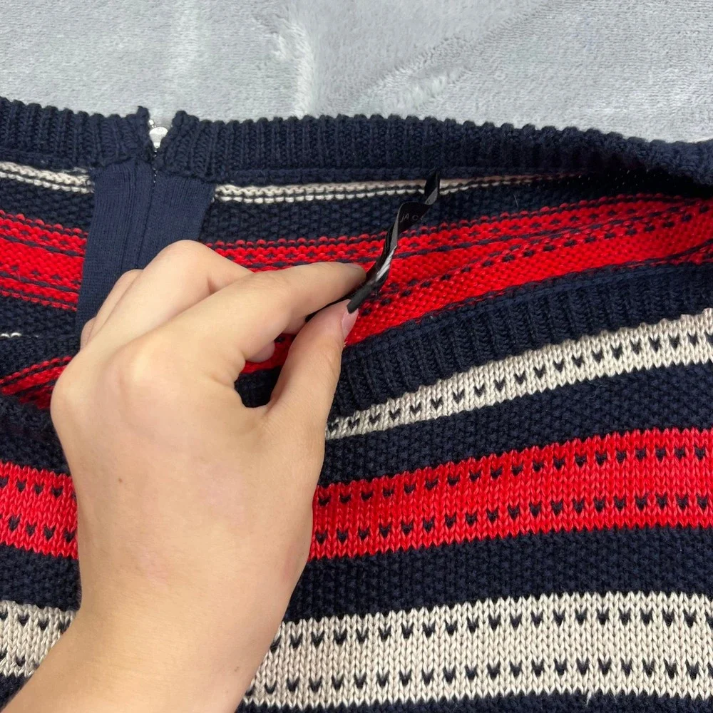 Marc By Marc Jacobs Sweater Top Womens L Blue Red Striped Linen Cotton Zip Back